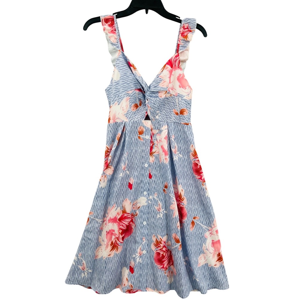 Maacie Maternity Floral Striped Button Down Sundress Size S Smocked Twist‎ Front